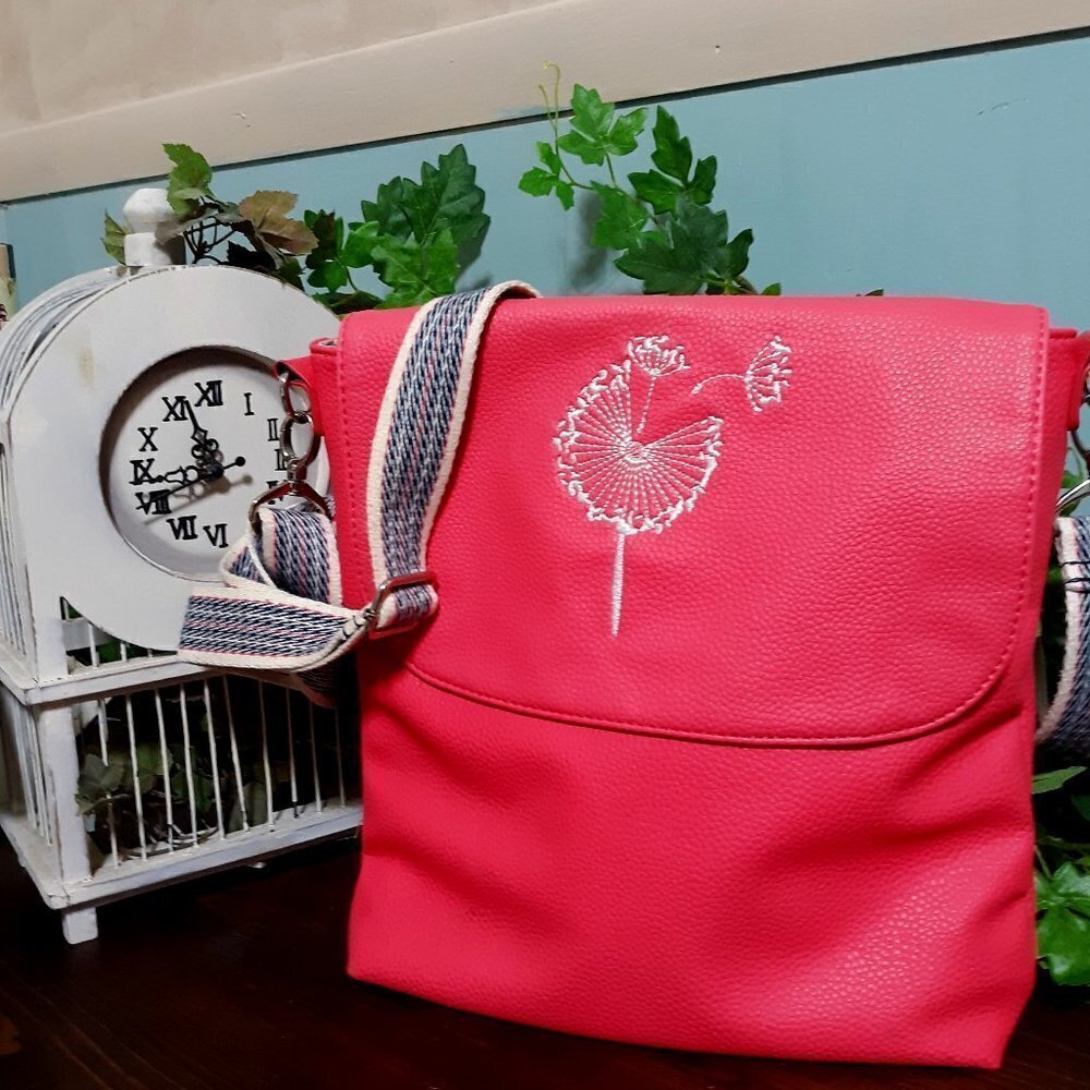 Pink Dandelion Satchel Bag/Purse 12 x 12 with Adjustable Strap LIKE NEW